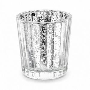 Świecznik szklany PartyDeco Srebrny, 6cm